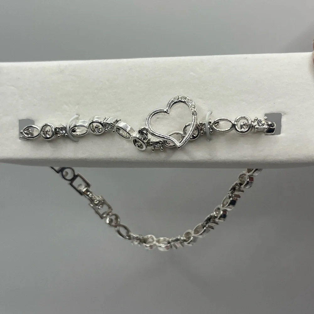 Avon Silvertone Heart Charm Tennis Bracelet with Gift box